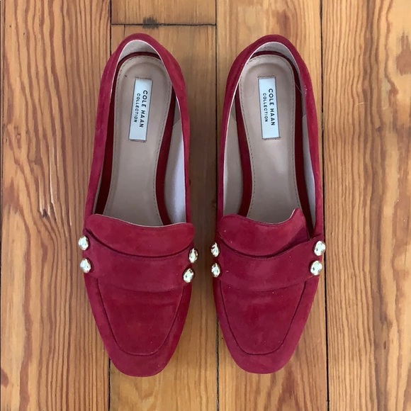 Red Suede Gold Hardware Loafers - Picture 3 of 6